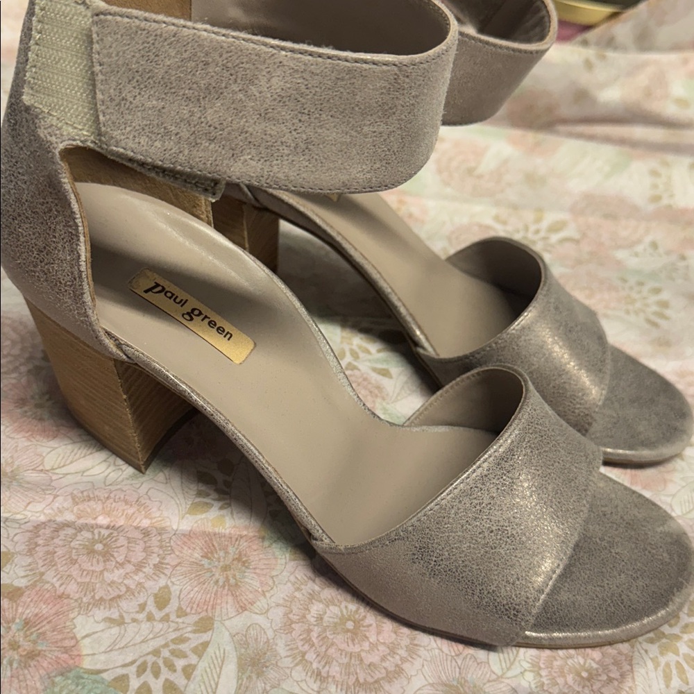 Paul Green Metallic Gray Ankle Strap Heels